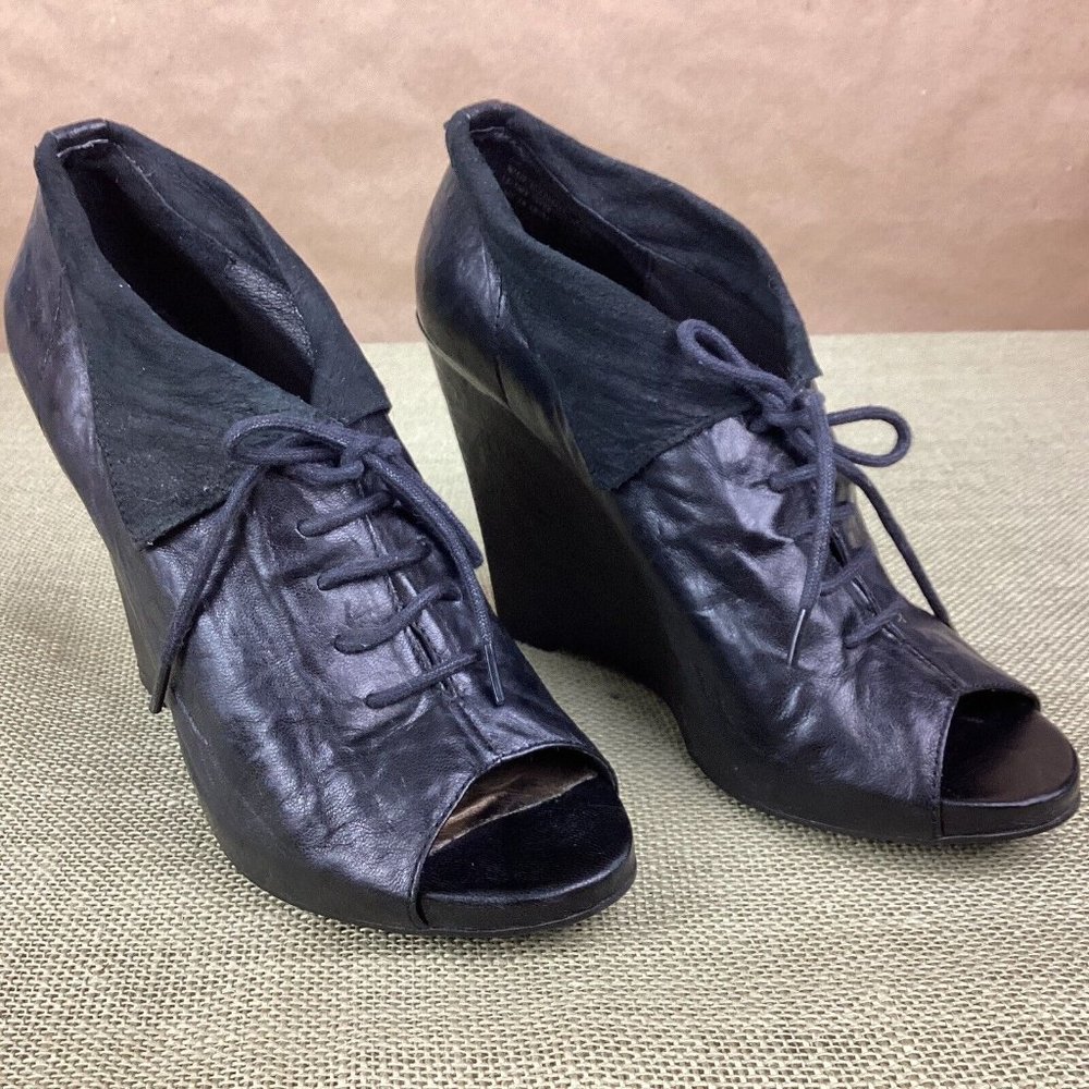 Sam Edelman Black Leather Wedge Lace Up Gypzy Platform Shoes